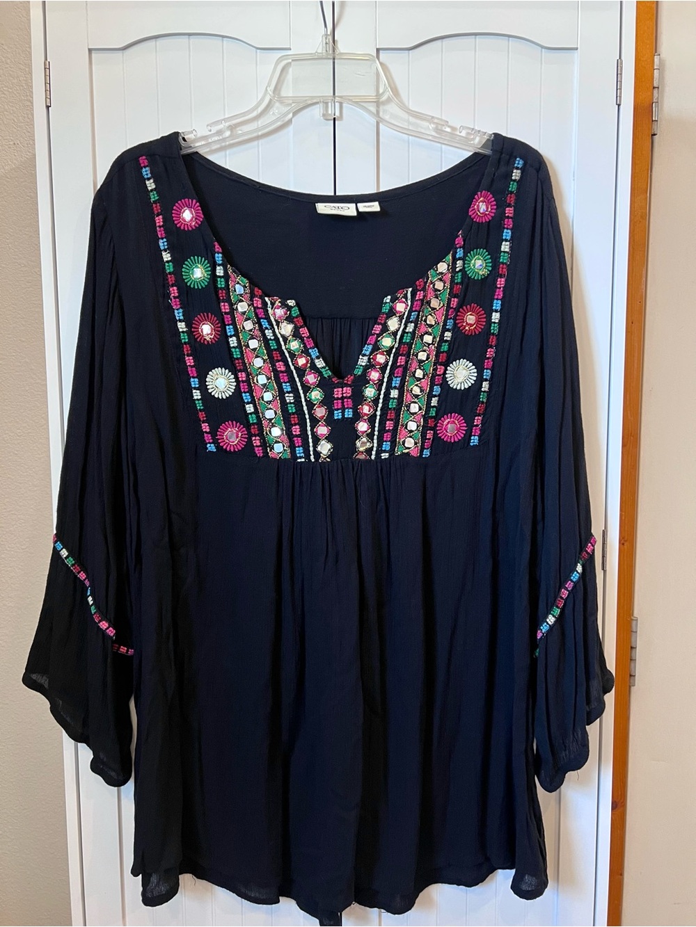 Cato Black Embroidered Boho Tunic